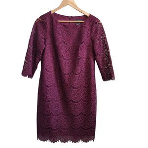 Jessica Howard Burgundy Lace Midi 3/4 Sleeve Sheath Dress Size 10P